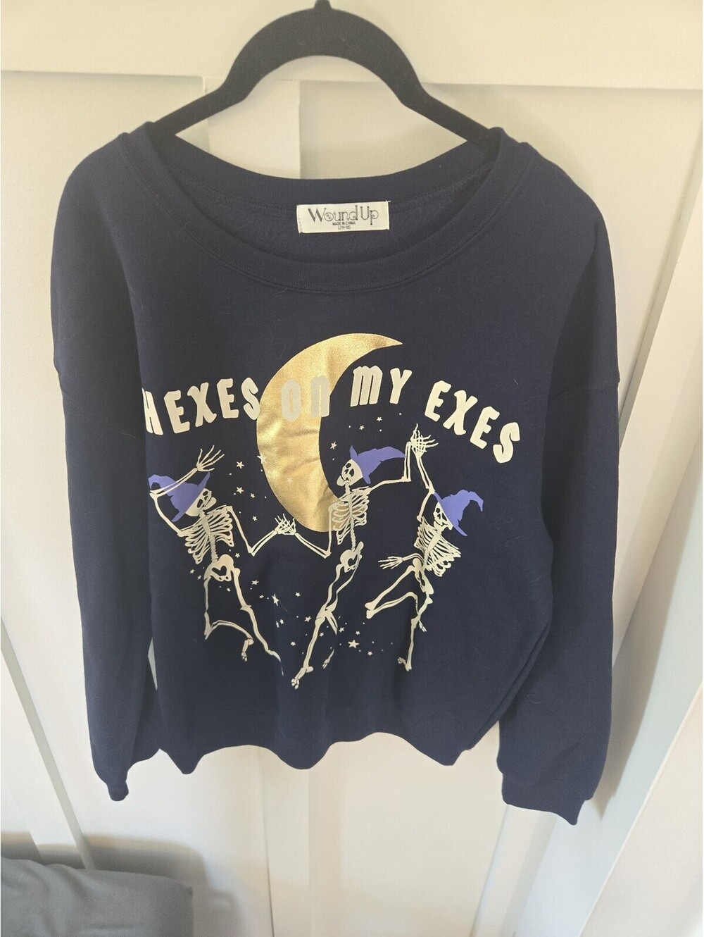 Wound Up 'Hexes on My Exes' Navy Halloween Skeleton Sweatshirt L (11-13)